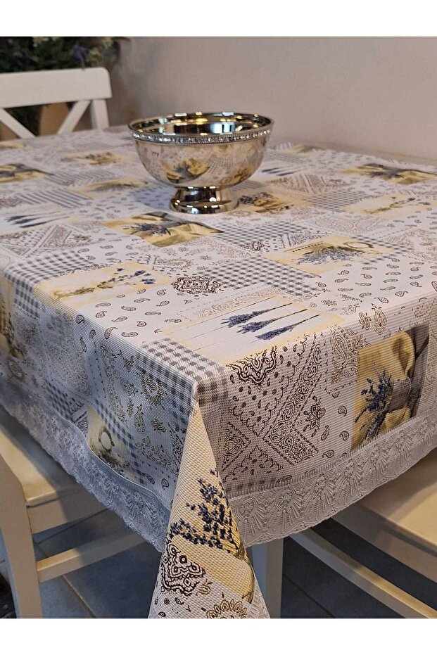 قماش زيتي PVC منقوش قابل للمسح ومضاد للانزلاق مقاس 120 × 150 - مفرش طاولة جاهز