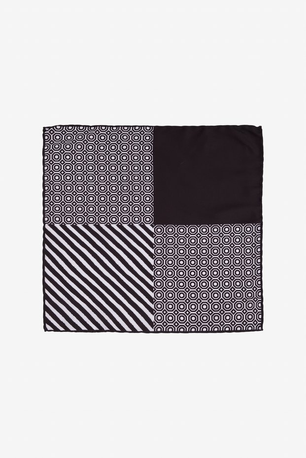 Men's Black-White Patterned Design Handkerchief