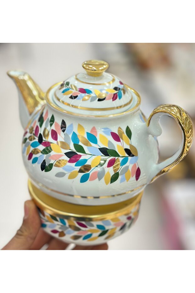 Porcelain Teapot and Warmer leaf Mix