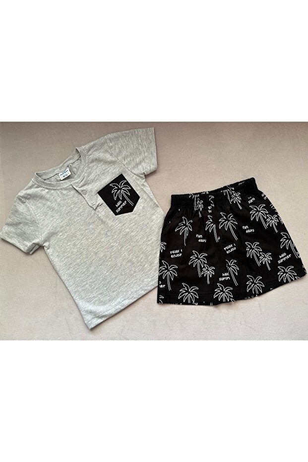 Boy's Palm Tree Patterned Shorts Set - 1
