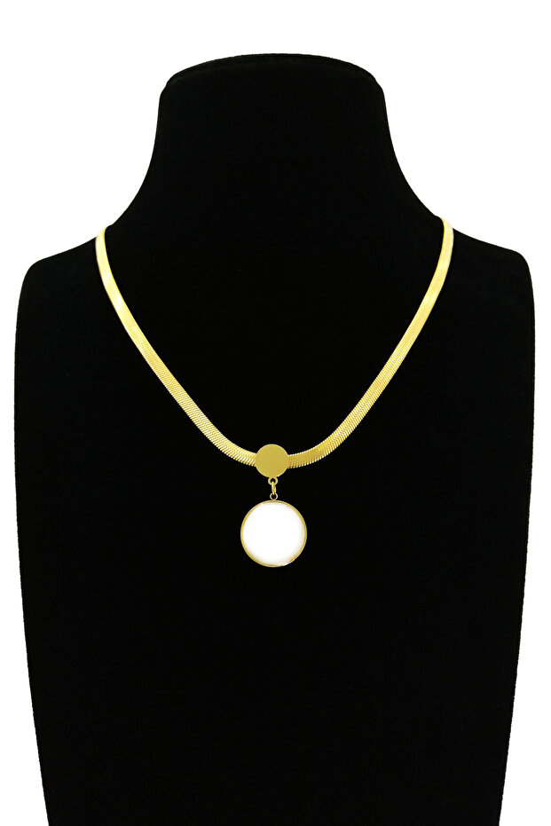 Pearl Medallion Italian Chain Steel Necklace