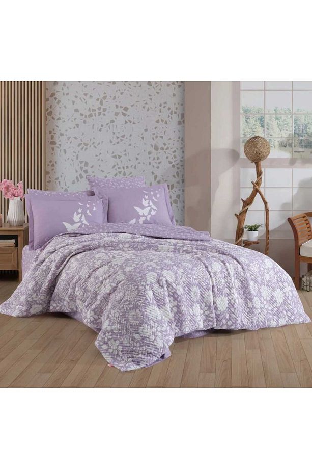 Hira Lila Tek Kişilik Poplin Kapitone Nevresim Takımı - 1