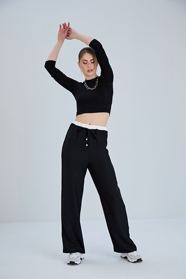 Contrast Belted Linen Blended Trousers