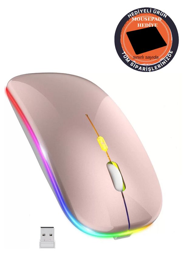 Pembe Kablosuz Fare Wireless Mouse 4 Tuşlu Renk Sessiz Tıklama Şarj Edilebilir Mouse - 1