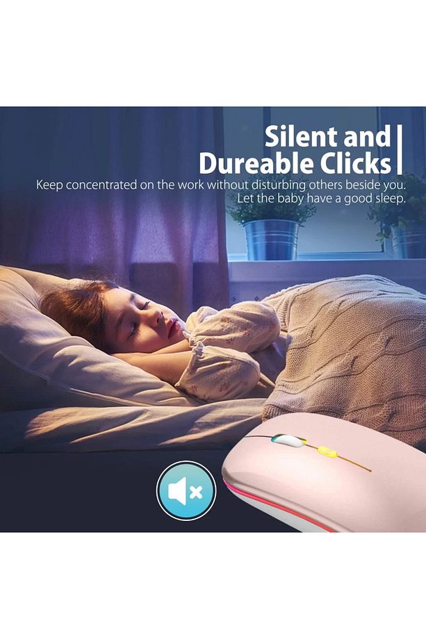 Pembe Kablosuz Fare Wireless Mouse 4 Tuşlu Renk Sessiz Tıklama Şarj Edilebilir Mouse - 3