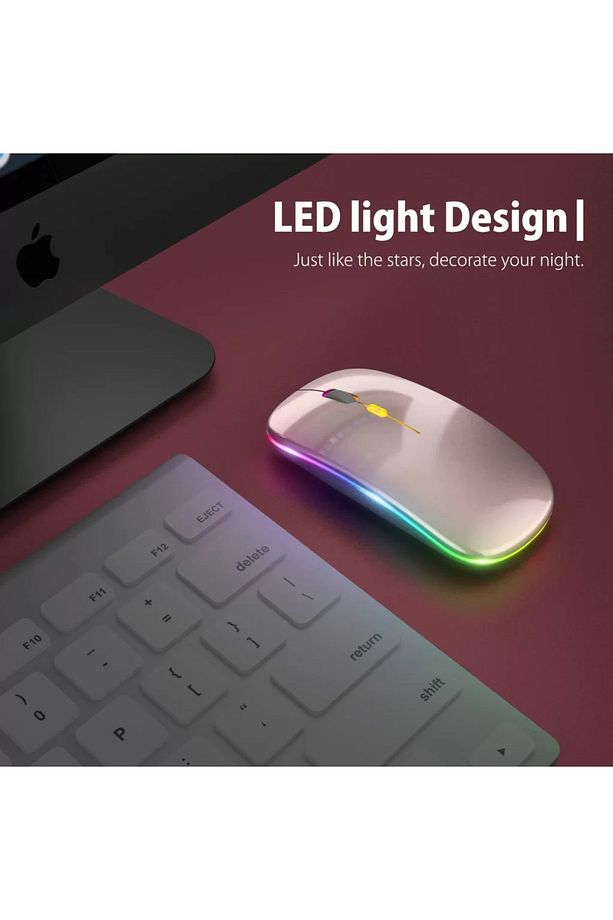 Pembe Kablosuz Fare Wireless Mouse 4 Tuşlu Renk Sessiz Tıklama Şarj Edilebilir Mouse - 6
