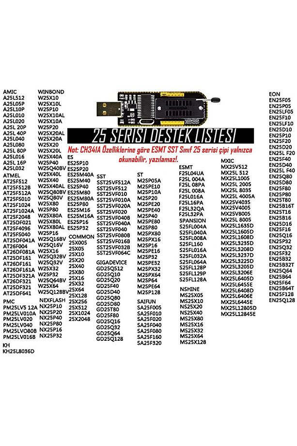 CH341A 24 25 Serisi BIOS USB Programcı Modülü ve 93CXX / 25CXX / 24CXX için SOIC8 SOP8 Test Klipsi - 8