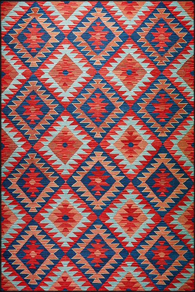 Pink Diamond Patterned Geometric Modern Decorative Carpet 4443