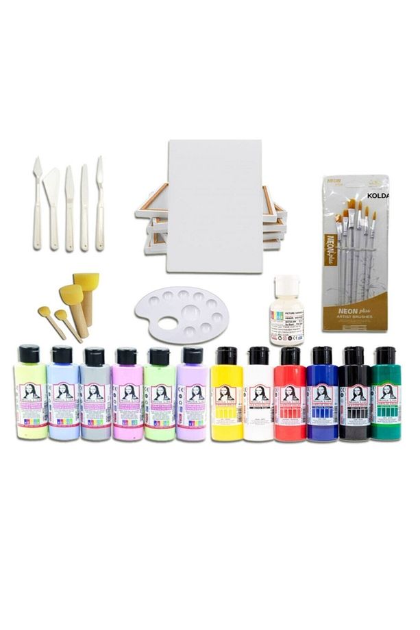 70ml X 12 Adet Akrilik Boya Seti Full 25x35 Tuval - 1