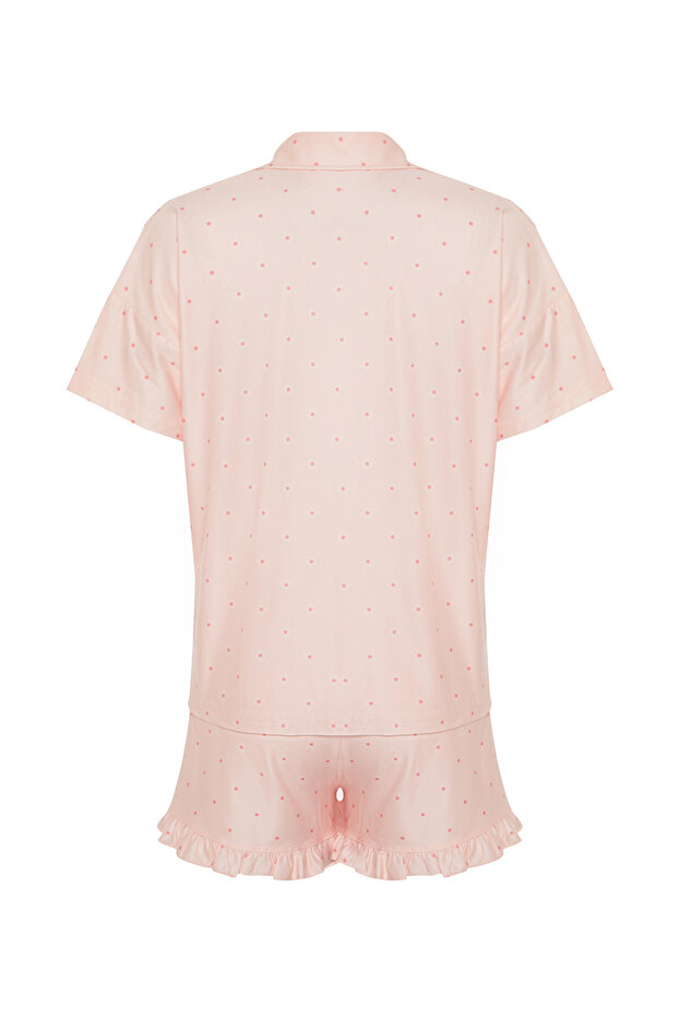 Somon Puantiyeli Fırfır Detaylı Şortlu Örme Pijama Takımı THMSS24PT00284 - 8
