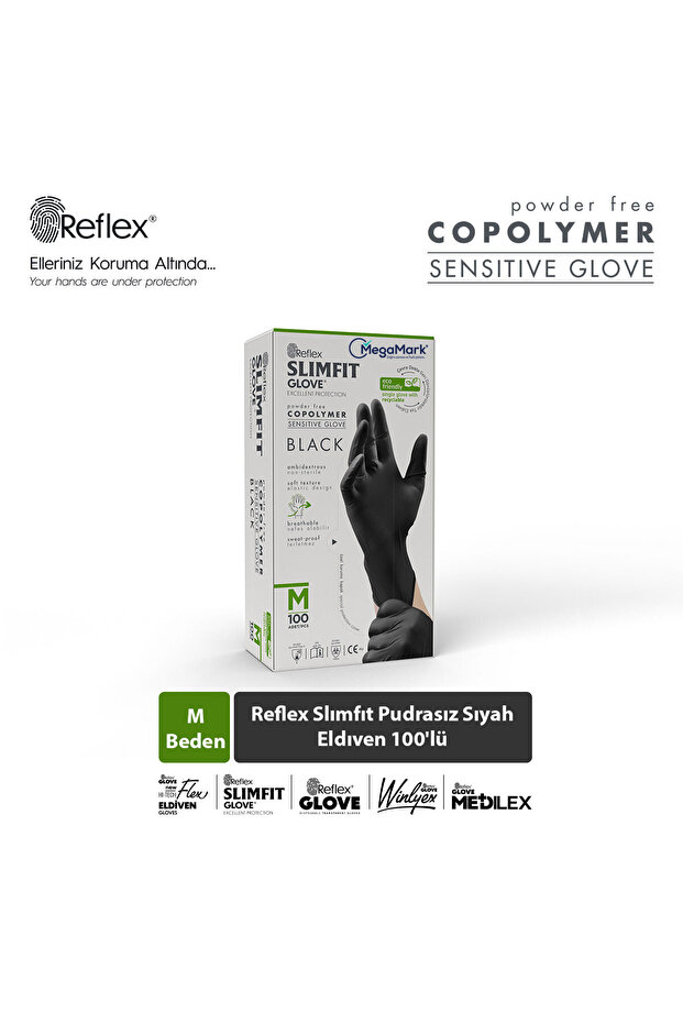 Slimfit Glove Powder-Free Tear-Resistant Disposable Black Gloves 100 Pcs