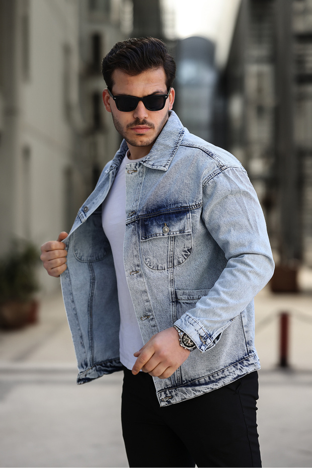 Blue Men's Denim Jacket - 4 Pockets - 3