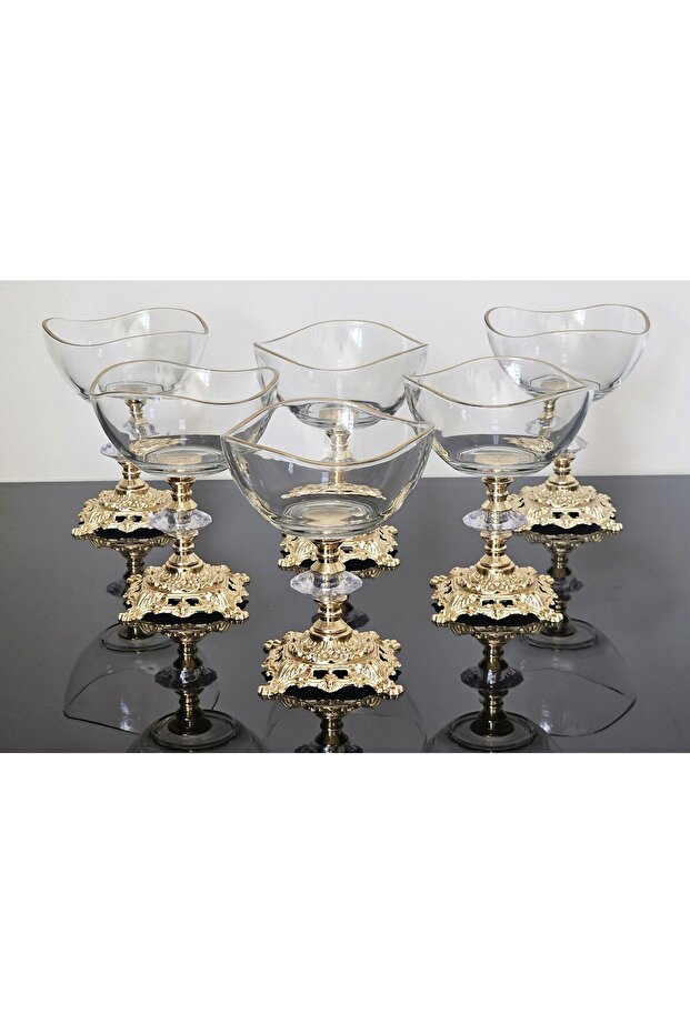 6-Piece Cast Iron Bowl Set with Gold Details, Ice Cream Bowl & Sugar Bowl & Cookie Bowl