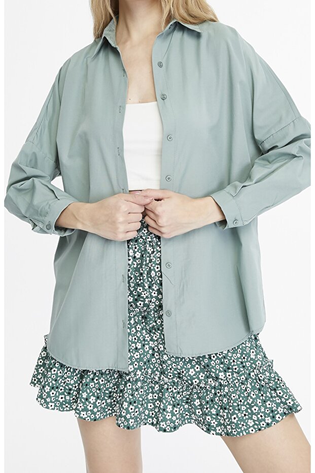 Kadın Oversize Uzun Basic Gömlek - 1