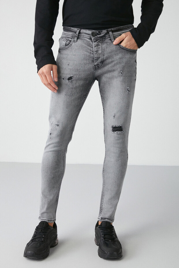 Johen Men's Skinny Fit Stretchy Structured Thick Textured Denim Jeans Light Gray Jeans