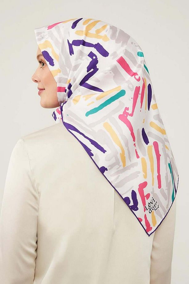 Mor Fırça Desen Twill Eşarp - 3