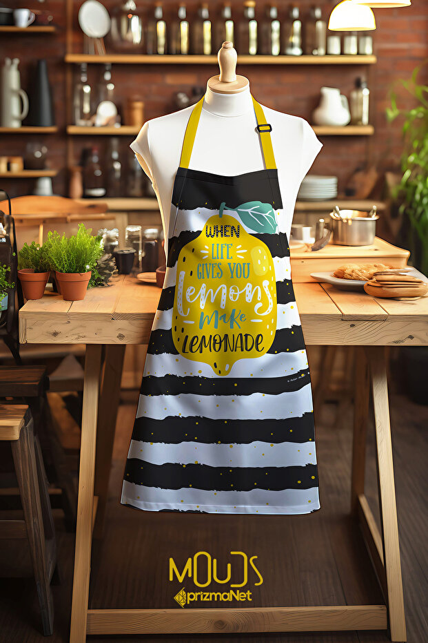 Suede Fabric Lemon 1 Patterned Kitchen Apron, Cook Apron, Waiter Apron, Restaurant Apron