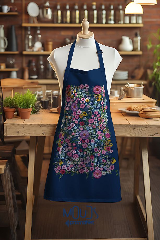 Süet Kumaş Violet Desenli Mutfak Önlüğü, Aşçı Önlüğü, Garson Önlüğü, Restoran Önlük - 1