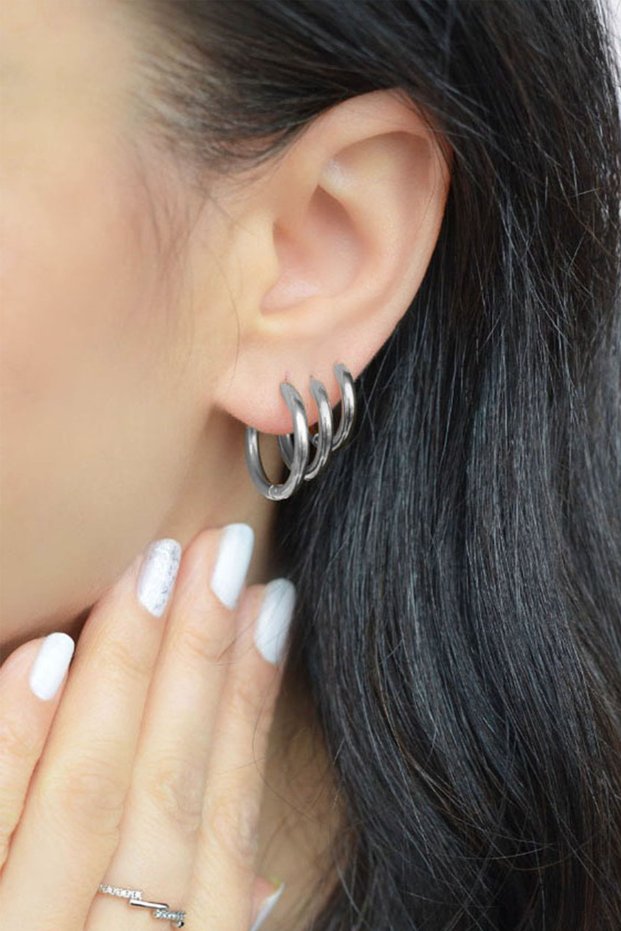 3 Pairs of Sports Surgical Steel Hoop Earrings Set