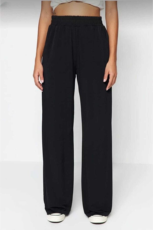 Black Wide Leg/Comfortable Cut High Waist Stretchy Knitted sandy Wide Leg Oversize Muslim Pants