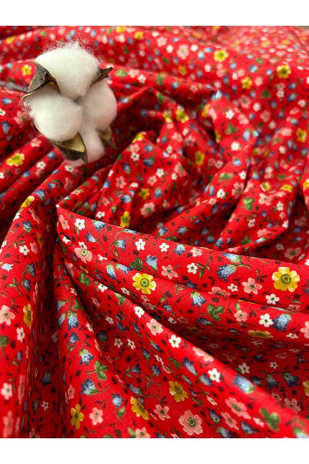 Poplin Çiçek Desen Sofra Bezi, Eteklik Elbiselik %100 Pamuklu Kumaş 100 x 170cm - 6