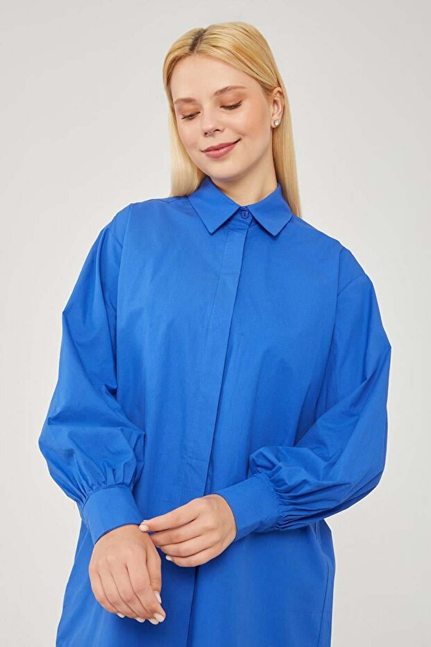 Saks Oversize Balon Kol Poplin Gömlek - 2