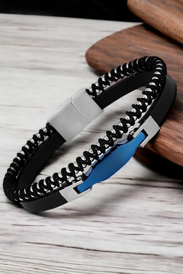Original Men's Bracelet Genuine Leather Stainless Steel Detailed Black Color with Magnet Buckle DKEBLK2002C3