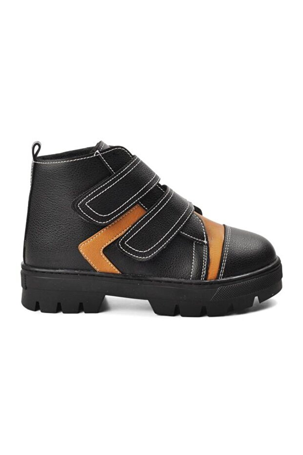 Black Camel Fur Inside Velcro Children's Boots