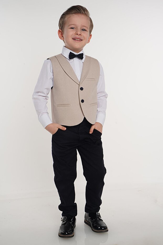 Beige Two-Button Boy Tuxedo Suit - 1