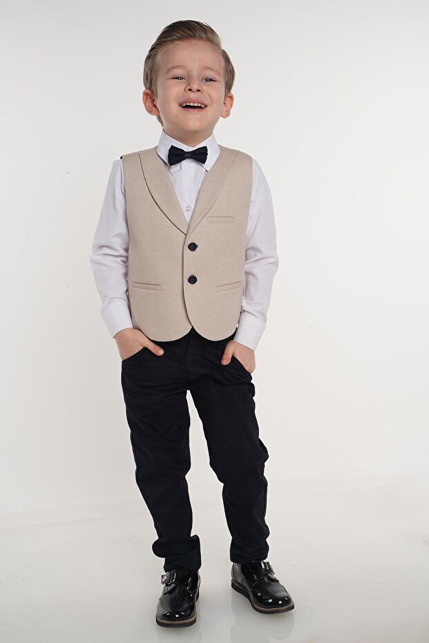 Beige Two-Button Boy Tuxedo Suit - 3