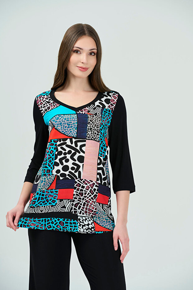 10825 MULTI FRONT PATTERNED TRUVAKAR ARM BLUZ