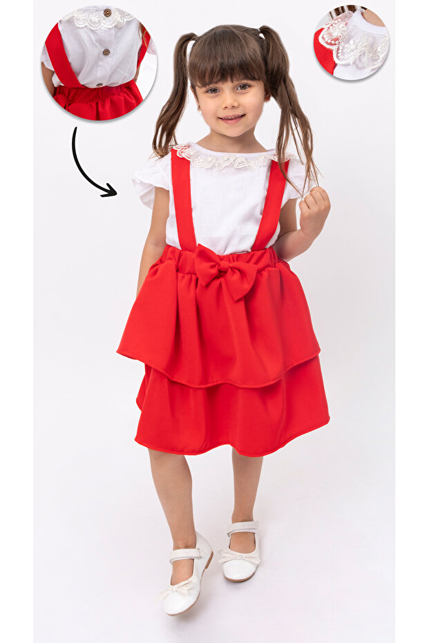 Red Crepe Slopet Dress Set