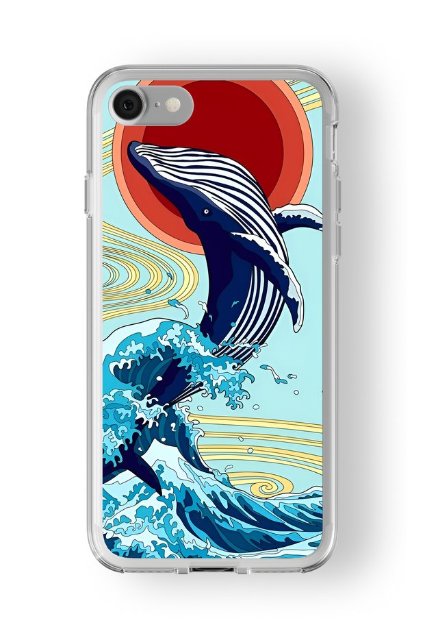حافظة شفافة مطبوعة بتصميم الحوت متوافقة مع هاتف iPhone 7 Plus و8 Plus