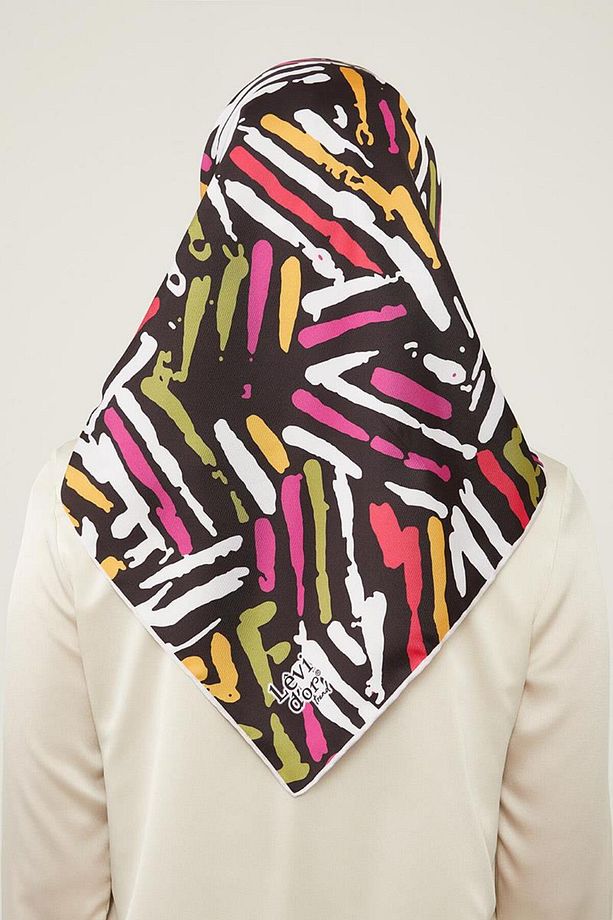 Siyah Fırça Desen Twill Eşarp - 4