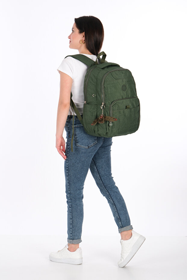 Crinkle Fabric Water Resistant Large Size Dark Gray Clinker Backpack/Laptop School Bag