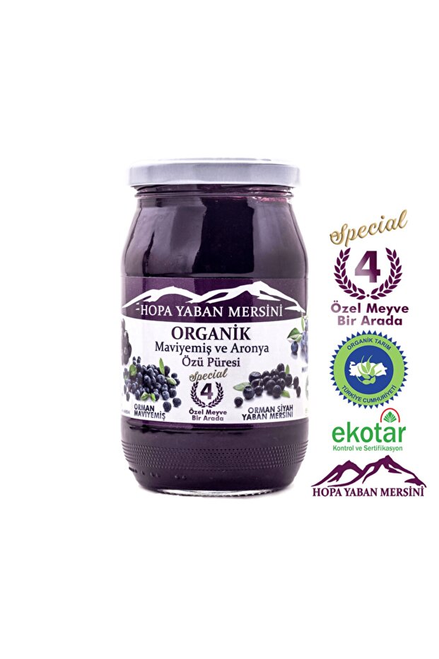 Hopa Yaban Mersini Organik Yaban Mersini Ve Aronya Özü Püresi - Şekersiz - 350gr
