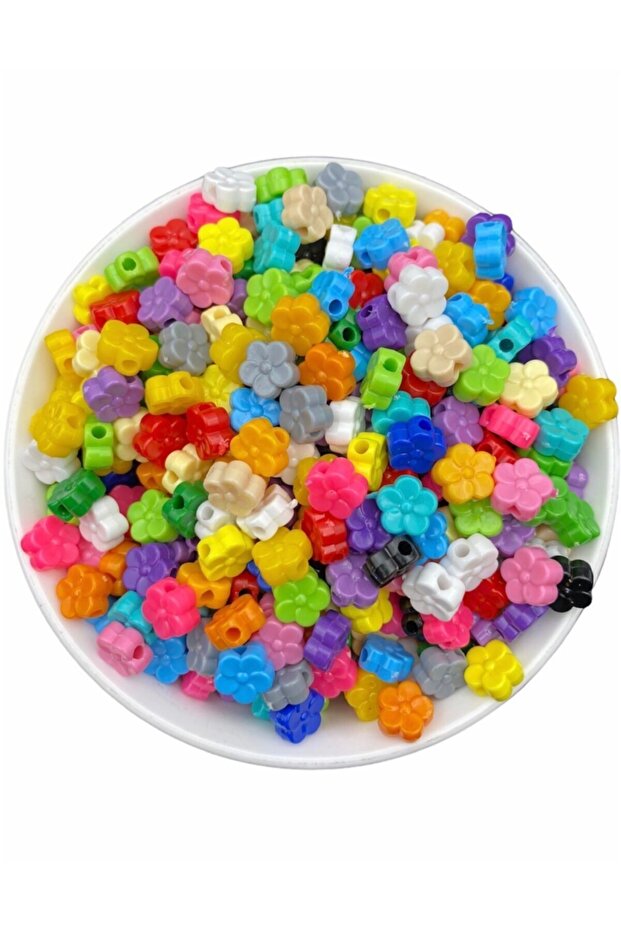 Narrow Hole Mixed Color 10mm Flower, Daisy Model Plastic Beads (50gr, ~170 Pieces)