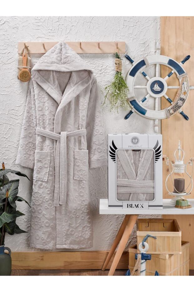 Berbera Men's Hooded Boxed Bathrobe Beige