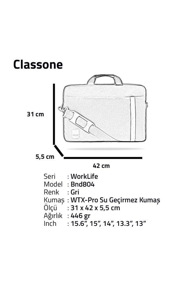 Bnd804 Worklife 15.6" Su Geçirmez Kumaş Macbook, Mac Air, Notebook, Laptop El Çantası -gri - 7