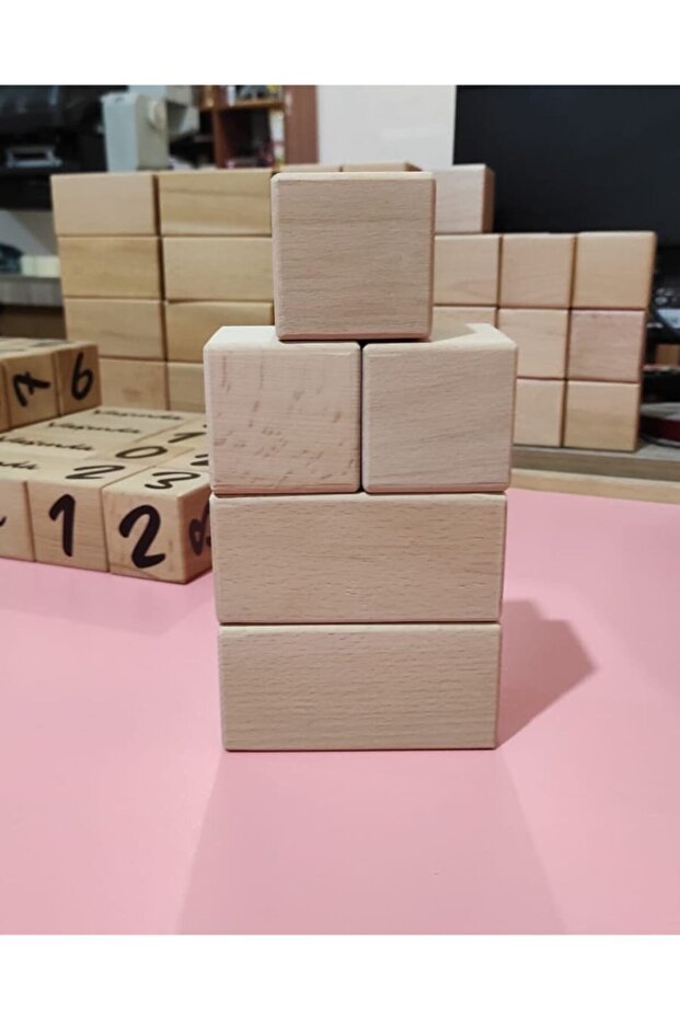 Wooden Cube Blocks Beech Wood Raw Sanded Set of 5