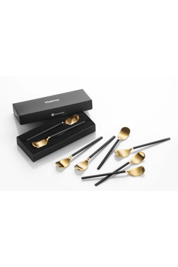 Tiamo Tea Spoon Set of 6 Stainless Steel Shiny Black Gold