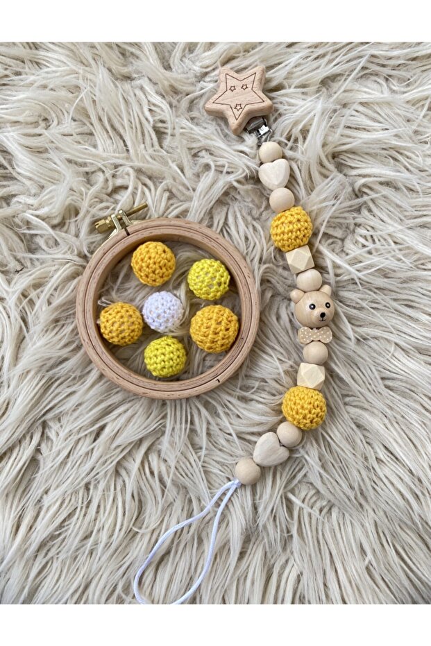 100% Natural Wood Pacifier Chain Special Design Baby Gift - Yellow