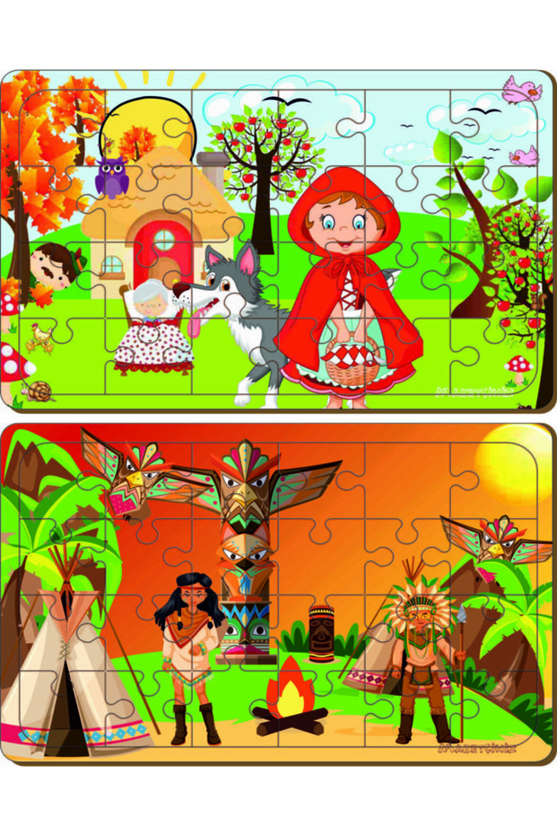 Wooden 24 Piece Educational 2 Piece Jigsaw Puzzle Set