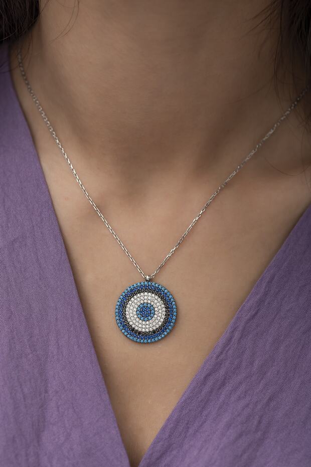 Nazar Boncuklu Gümüş Kolye - 1