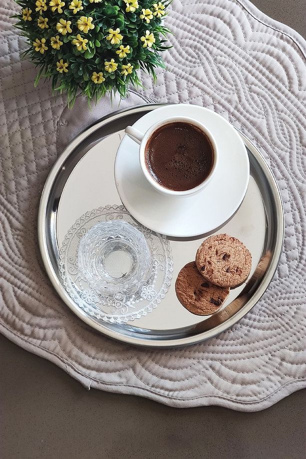 6 Adet Paslanmaz Çelik Yuvarlak Servis Tabağı Sunum Tepsisi 21,5cm - 2