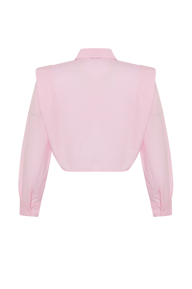 Pembe Kolları Vatkalı Taşlı Crop Dokuma Gömlek TWOSS24GO00041 - 8