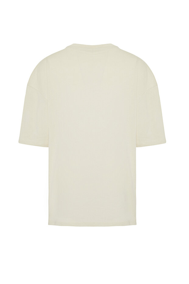 Taş Oversize Süzene Şehir Nakışlı %100 Pamuklu T-Shirt TMNSS22TS2268 - 8