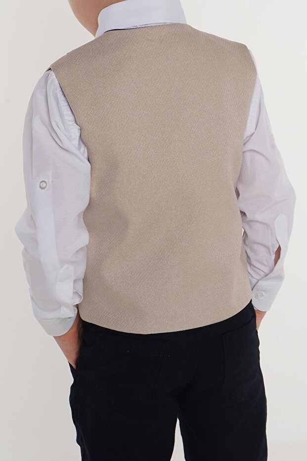 Beige Two-Button Boy Tuxedo Suit - 5