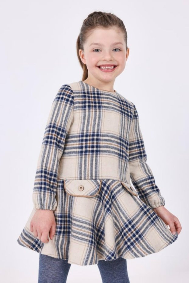 Girl's Plaid Pleated Skirt Dress 4918 Stone Color
