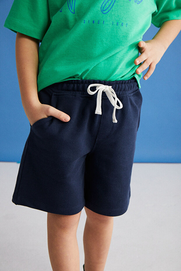 Clıffordgrm24009 Cotton Corded Elastic Waist 2-Piece Red - Navy Blue Shorts